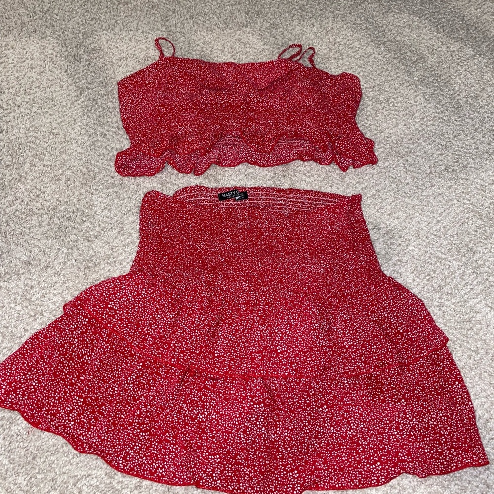 Nasty Gal Red Floral Two Piece Set
